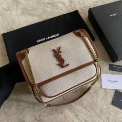 Cloni Firmate Borsa media in lino YSL Saint Laurent Niki marrone imitazioni