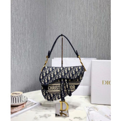 Sella Christian Dior Borsa obliqua originale in tela ricamata Blu scuro