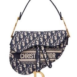 Cloni Firmate Sella Christian Dior Borsa obliqua originale in tela ricamata Blu scuro imitazioni