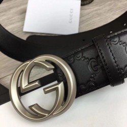 Cintura Signature uomo con fibbia a G Black 411924 Hardware argento imitazioni perfette