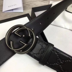 Qualità superiore replica Cintura Signature uomo con fibbia a G Black 411924 Hardware nero imitazioni perfette