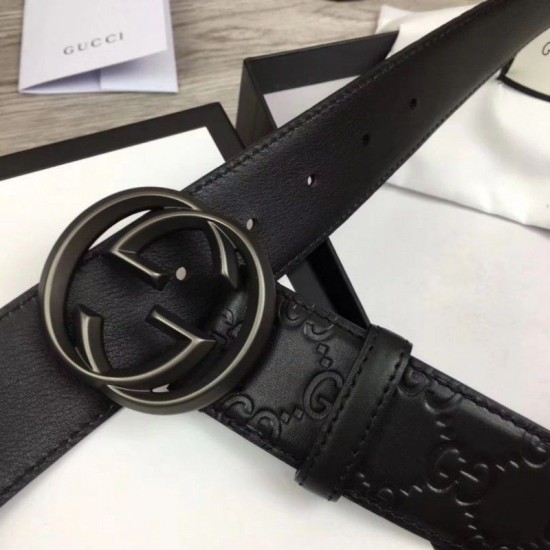 Qualità superiore replica Cintura Signature uomo con fibbia a G Black 411924 Hardware nero