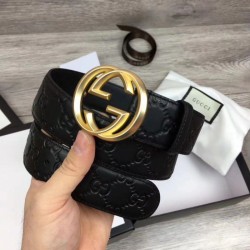 Cintura Signature uomo con fibbia G, hardware 411924 nero oro imitazioni perfette