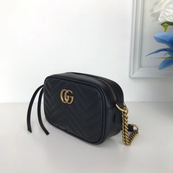 Riproduzione Fedele GG Marmont Matelasse Mini Borse 448065 Nero imitazioni Replica Alta Qualità GG Marmont Matelasse Mini Borse 448065 Nero