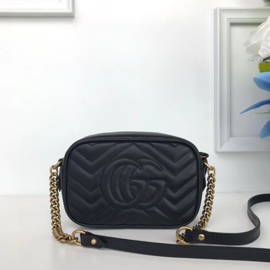Riproduzione Fedele GG Marmont Matelasse Mini Borse 448065 Nero imitazioni Replica Alta Qualità GG Marmont Matelasse Mini Borse 448065 Nero