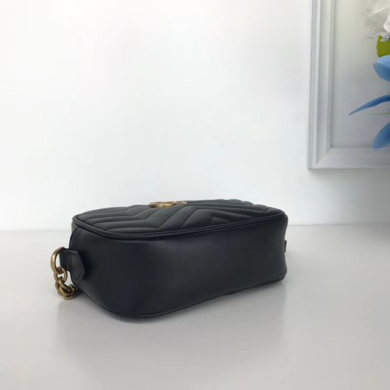 Riproduzione Fedele GG Marmont Matelasse Mini Borse 448065 Nero imitazioni Replica Alta Qualità GG Marmont Matelasse Mini Borse 448065 Nero