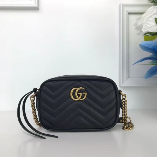 Riproduzione Fedele GG Marmont Matelasse Mini Borse 448065 Nero imitazioni Replica Alta Qualità GG Marmont Matelasse Mini Borse 448065 Nero