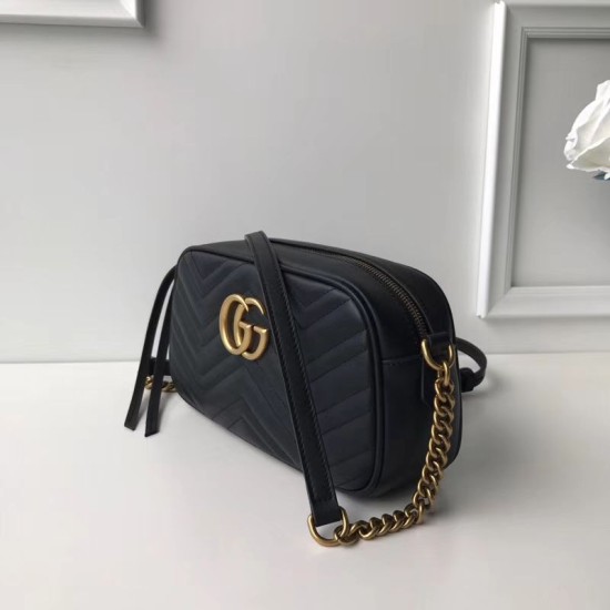 Riproduzione Fedele Borsa a tracolla GG Marmont Matelasse 447632 Nero imitazioni Replica Alta Qualità Borsa a tracolla GG Marmont Matelasse 447632 Nero