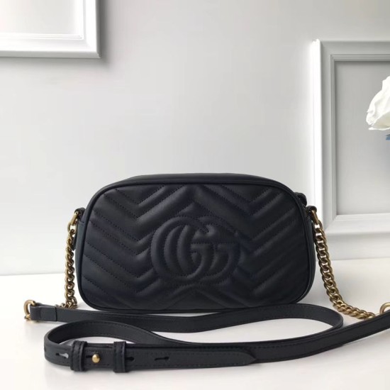 Riproduzione Fedele Borsa a tracolla GG Marmont Matelasse 447632 Nero imitazioni Replica Alta Qualità Borsa a tracolla GG Marmont Matelasse 447632 Nero