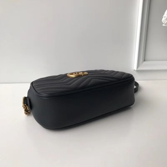 Riproduzione Fedele Borsa a tracolla GG Marmont Matelasse 447632 Nero imitazioni Replica Alta Qualità Borsa a tracolla GG Marmont Matelasse 447632 Nero