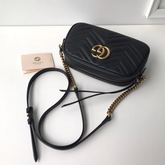 Riproduzione Fedele Borsa a tracolla GG Marmont Matelasse 447632 Nero imitazioni Replica Alta Qualità Borsa a tracolla GG Marmont Matelasse 447632 Nero