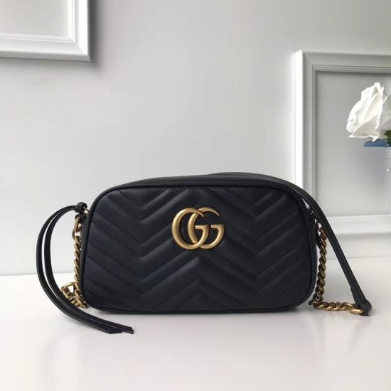 Riproduzione Fedele Borsa a tracolla GG Marmont Matelasse 447632 Nero imitazioni Replica Alta Qualità Borsa a tracolla GG Marmont Matelasse 447632 Nero