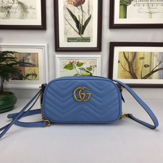 Borse Imitazioni a tracolla GG Marmont Matelasse 447632 Blu Borse Imitazioni a tracolla GG Marmont Matelasse 447632 Blu