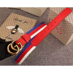 Dettagli perfetti Cintura Sylvie Web con fibbia doppia G rossa 409416 imitazioni perfette