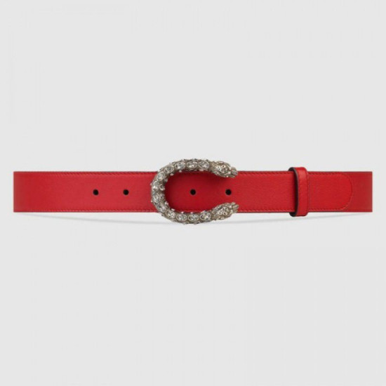 Qualità superiore replica Cintura in pelle con fibbia Dioniso in cristallo rossa 432142 Qualità superiore replica Cintura in pelle con fibbia Dioniso in cristallo rossa 432142