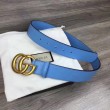 Cintura in pelle con fibbia Double G blu 400593