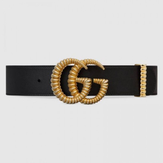 Cintura in pelle con fibbia Torchon Double G nera 524105