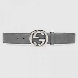 Cintura Signature con fibbia G grigia 411924 imitazioni perfette