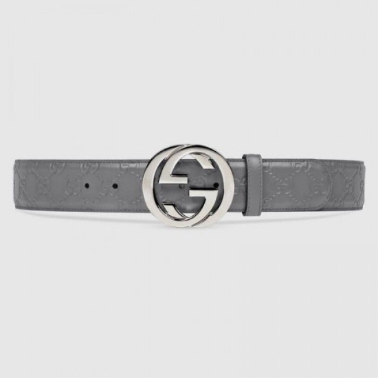 Cintura Signature con fibbia G grigia 411924