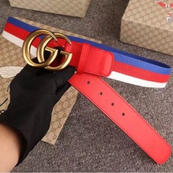 Dettagli perfetti Cintura Sylvie Web con fibbia doppia G rossa 409416 imitazioni perfette