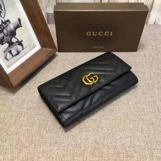 Alta gamma replica Portafoglio GG Marmont continental Nero 443436