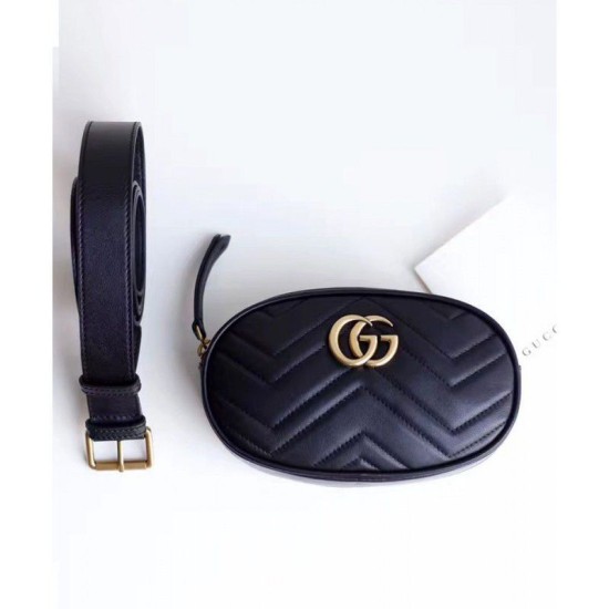 Riproduzione Fedele GG Marmont Matelasse Cinturino in pelle 476434 Nero imitazioni Replica Alta Qualità GG Marmont Matelasse Cinturino in pelle 476434 Nero