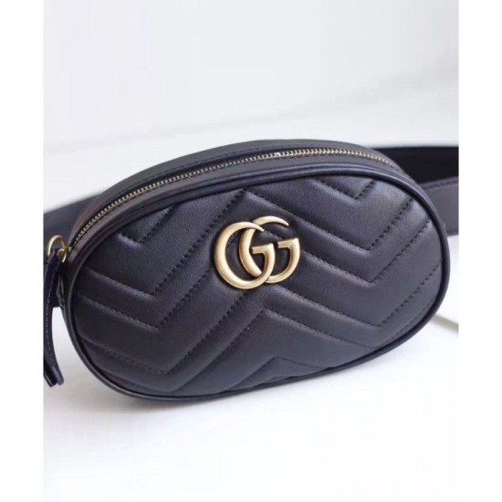 Riproduzione Fedele GG Marmont Matelasse Cinturino in pelle 476434 Nero imitazioni Replica Alta Qualità GG Marmont Matelasse Cinturino in pelle 476434 Nero