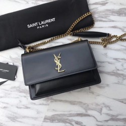Imitazioni borse griffate YSL Saint Laurent Sunset Medium liscia oro nero imitazioni perfette
