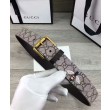 Alta gamma replica Bee stampa GG Supreme cintura con fibbia quadrata caffè