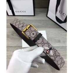 Alta gamma replica Bee stampa GG Supreme cintura con fibbia quadrata caffè