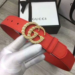 Riproduzione Fedele Qualità superiore replica Cintura in pelle con perla Double G Red imitazioni Replica Alta Qualità Qualità superiore replica Cintura in pelle con perla Double G Red