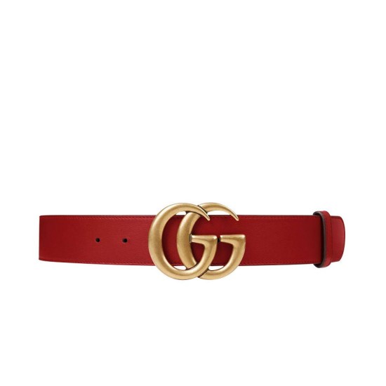 Pari all'originale replica Cintura in cuoio con doppia fibbia G Rosso