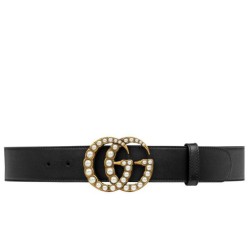 Replica Alta Qualità Qualità superiore replica Cintura in pelle con perla Double G Nero