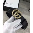 Qualità superiore replica Cintura in pelle con perla Double G Nero