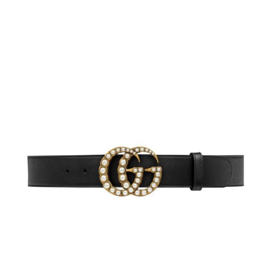 Qualità superiore replica Cintura in pelle con perla Double G Nero
