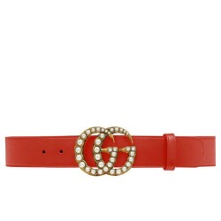 Replica Alta Qualità Qualità superiore replica Cintura in pelle con perla Double G Red