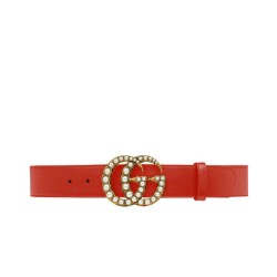 Qualità superiore replica Cintura in pelle con perla Double G Red