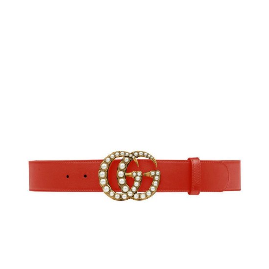 Qualità superiore replica Cintura in pelle con perla Double G Red