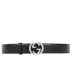Replica Alta Qualità Alta gamma replica Cinture Cuoio Signature in cuoio Nero Argento Nero