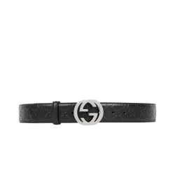 Alta gamma replica Cinture Cuoio Signature in cuoio Nero Argento Nero