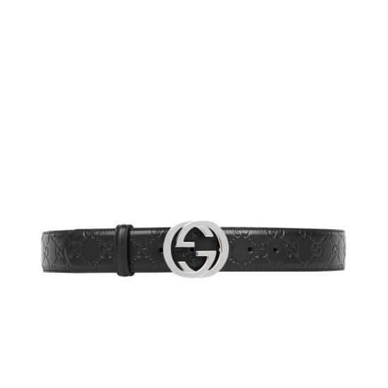 Alta gamma replica Cinture Cuoio Signature in cuoio Nero Argento Nero