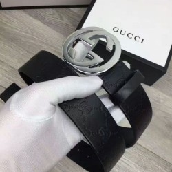 Riproduzione Fedele Alta gamma replica Cinture Cuoio Signature in cuoio Nero Argento Nero imitazioni Replica Alta Qualità Alta gamma replica Cinture Cuoio Signature in cuoio Nero Argento Nero