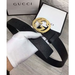 Qualità superiore replica Cuoio Signature in cuoio Cintura Nera Oro