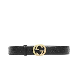 Qualità superiore replica Cuoio Signature in cuoio Cintura Nera Oro