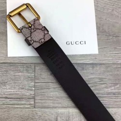 Riproduzione Fedele Bee stampa GG Supreme cintura con fibbia quadrata caffè imitazioni Replica Alta Qualità Bee stampa GG Supreme cintura con fibbia quadrata caffè