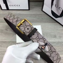 Riproduzione Fedele Alta gamma replica Bee stampa GG Supreme cintura con fibbia quadrata caffè imitazioni Replica Alta Qualità Alta gamma replica Bee stampa GG Supreme cintura con fibbia quadrata caffè