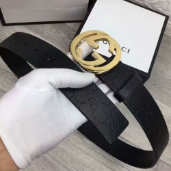 Riproduzione Fedele Qualità superiore replica Cuoio Signature in cuoio Cintura Nera Oro imitazioni Replica Alta Qualità Qualità superiore replica Cuoio Signature in cuoio Cintura Nera Oro