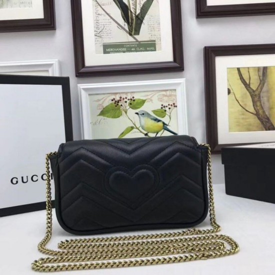 GG Marmont matelasse Borsa in pelle Super Mini 476433 Nero GG Marmont matelasse Borsa in pelle Super Mini 476433 Nero