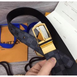 Replica Alta Qualità Qualità superiore replica M6067S Pont Neuf 35mm Cinture Damier Cobalt Canvas Gold Buckle