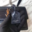 Imitazione Imitazioni borse griffate YSL Saint Laurent Media da sole lucida blu coccodrillo a rilievo